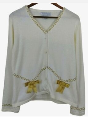 That Sweater Ivory Ornate Gold Cottagecore Balletcore Vintage Cardigan Top Large